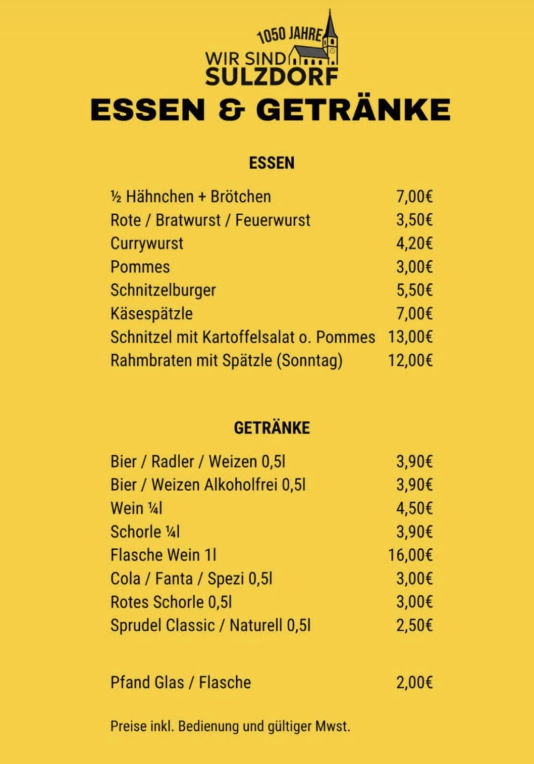 Speisekarte 1050 Jahre Sulzdorf